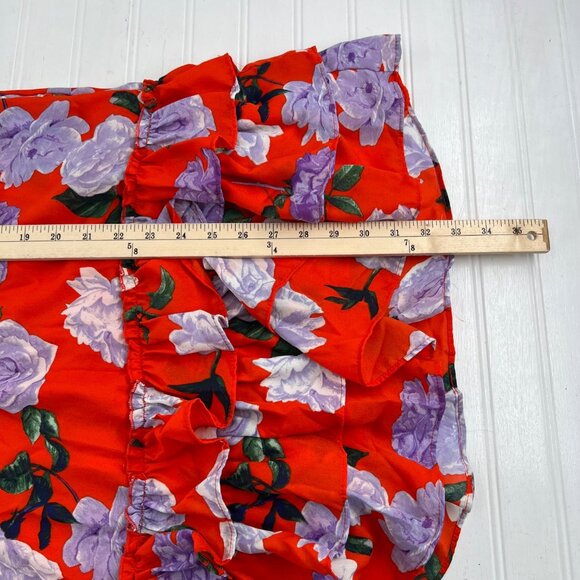 Latowne Red Floral Ruffle Hem Dress Size Large Spaghetti straps lined - Picture 7 of 7